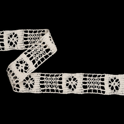 French Off White Flower and Lattice Squares Cotton Cluny Lace Trim - 1.25"