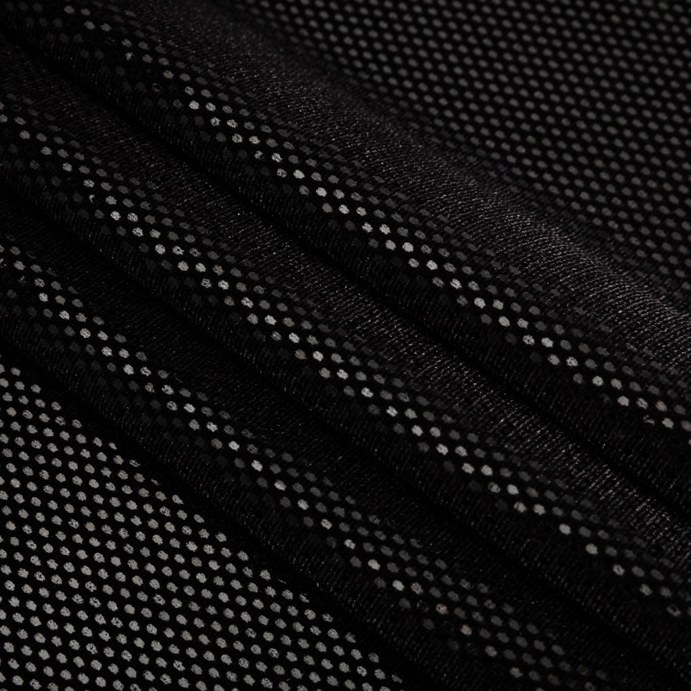 Stretch Polyester Velour with Crystal Foiled Polka Dots - Black - Folded