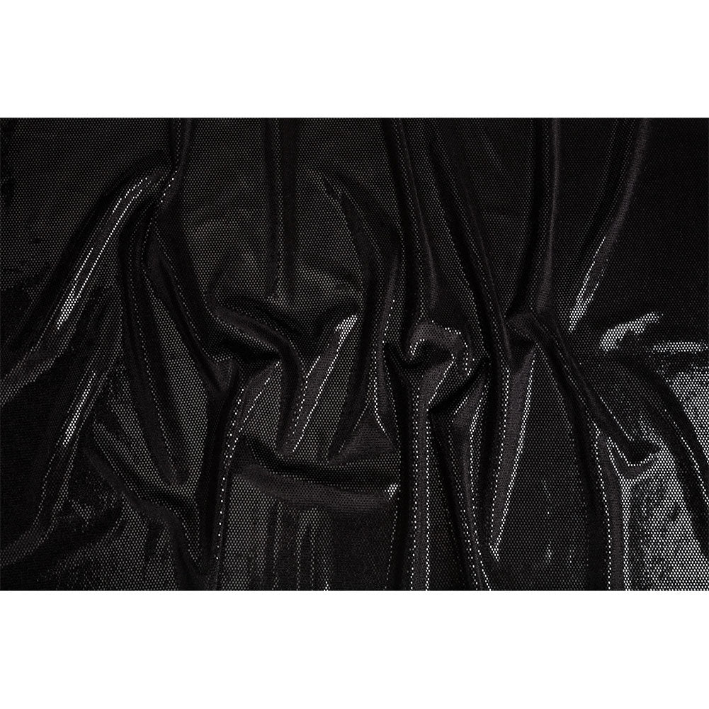 Stretch Polyester Velour with Crystal Foiled Polka Dots - Black - Full