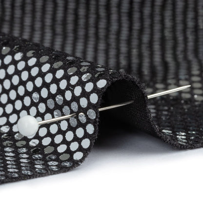 Stretch Polyester Velour with Crystal Foiled Polka Dots - Black and Silver