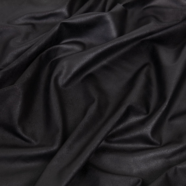 Faux Leather Foil Stretch Polyester Knit - Black Cloud Textured - Vanessa Collection
