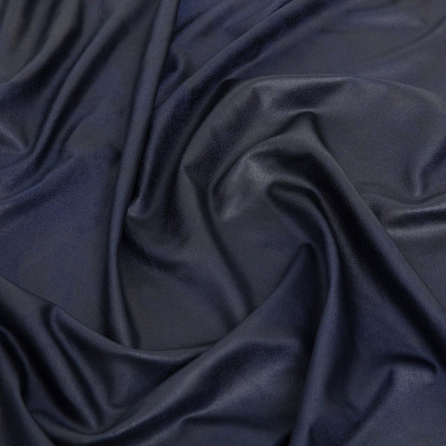 Faux Leather Foil Stretch Polyester Knit - Navy Cloud Textured - Vanessa Collection