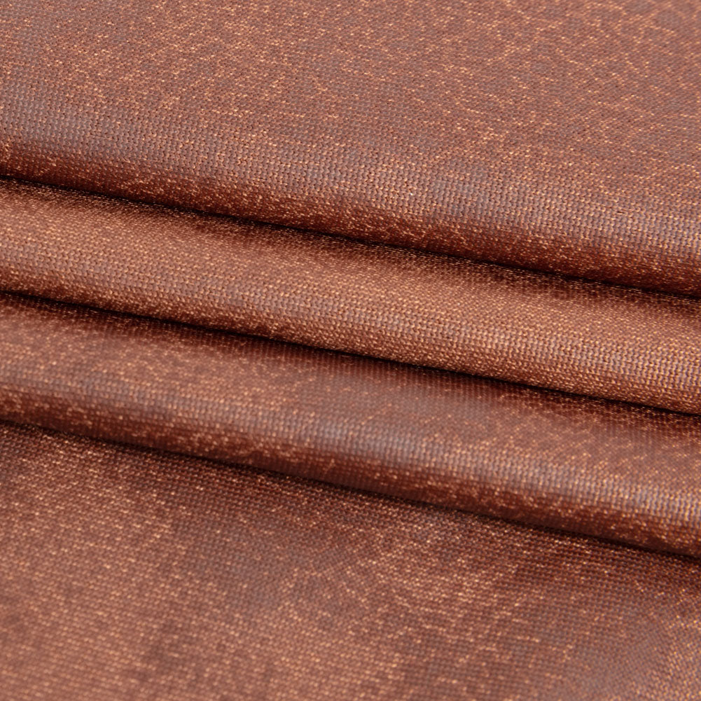 Faux Leather Foil Stretch Polyester Knit - Warm Brown Cloud Textured - Vanessa Collection - Folded