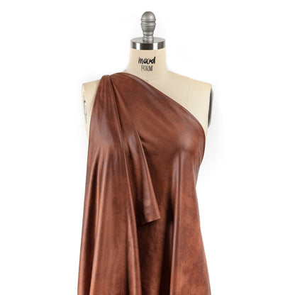 Faux Leather Foil Stretch Polyester Knit - Warm Brown Cloud Textured - Vanessa Collection