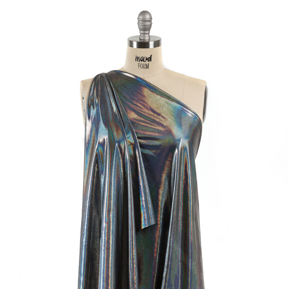 Silver Holographic Foiled Stretch Polyester Jersey - Drape