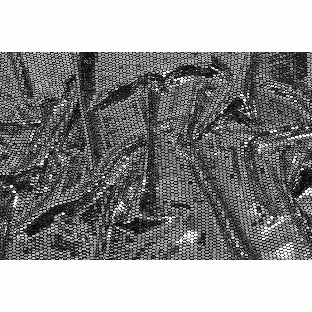 Black and Silver Hexagons Foiled Stretch Nylon Knit - Full