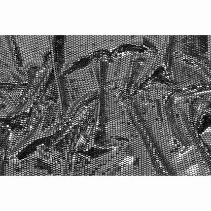 Black and Silver Hexagons Foiled Stretch Nylon Knit