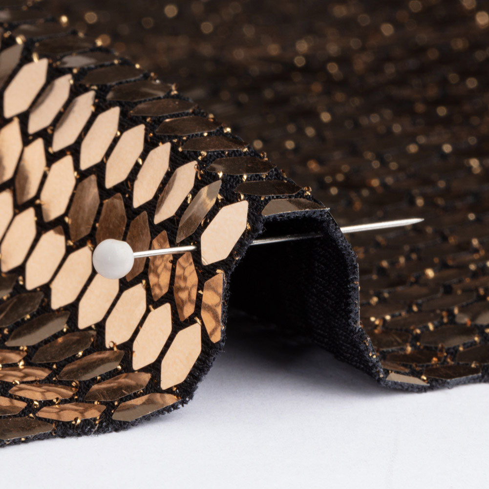 Black and Gold Hexagons Foiled Stretch Nylon Knit - Detail