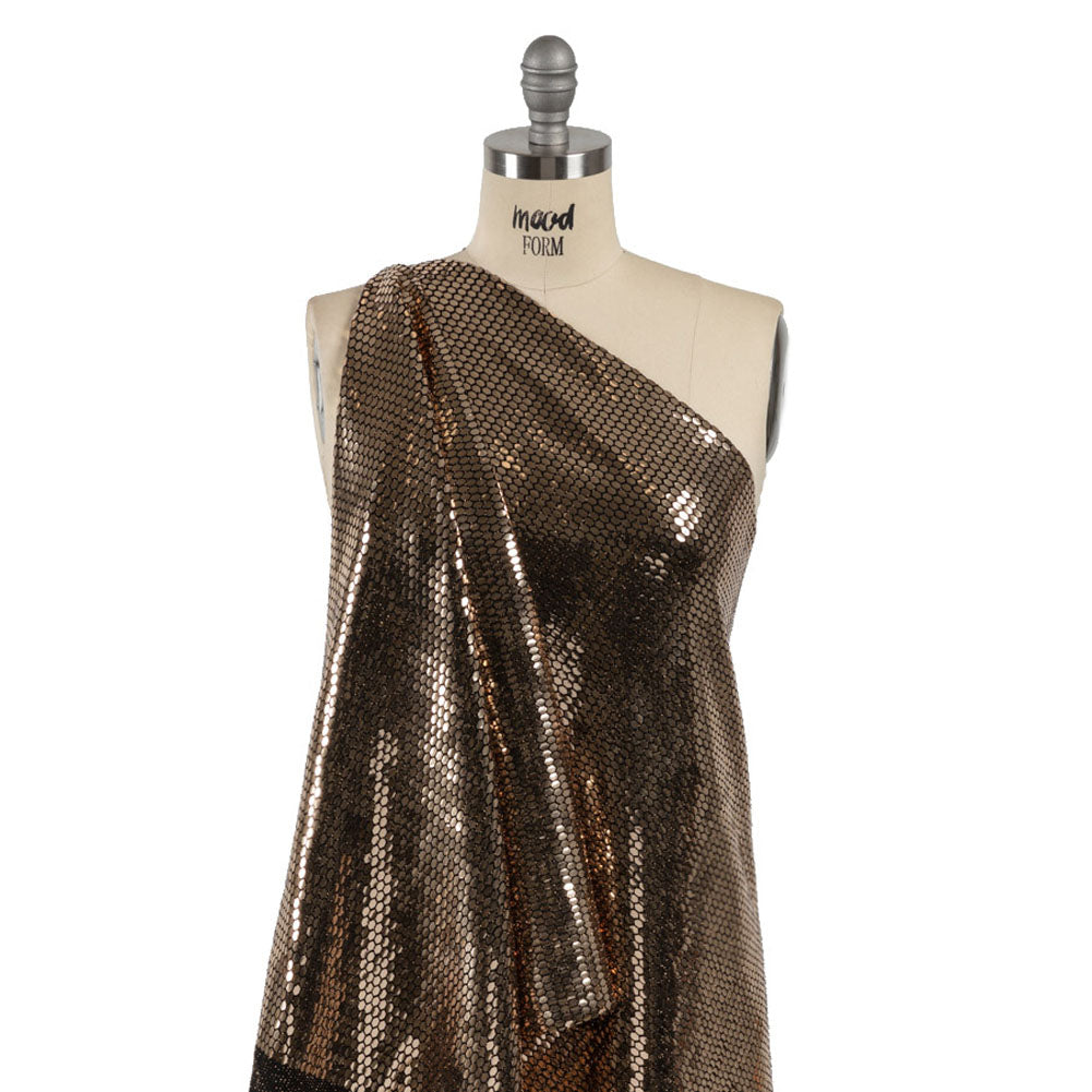 Black and Gold Hexagons Foiled Stretch Nylon Knit - Drape