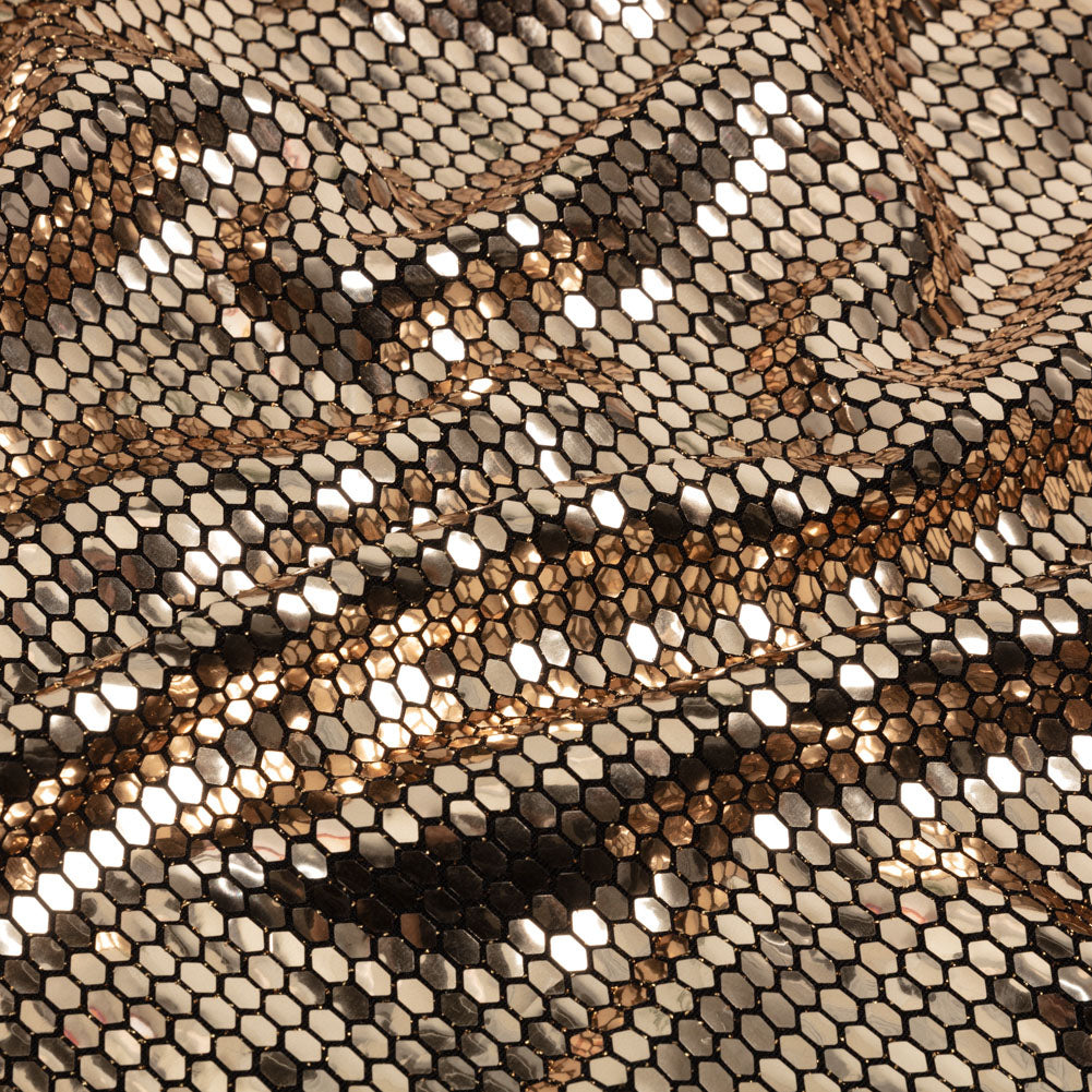 Black and Gold Hexagons Foiled Stretch Nylon Knit