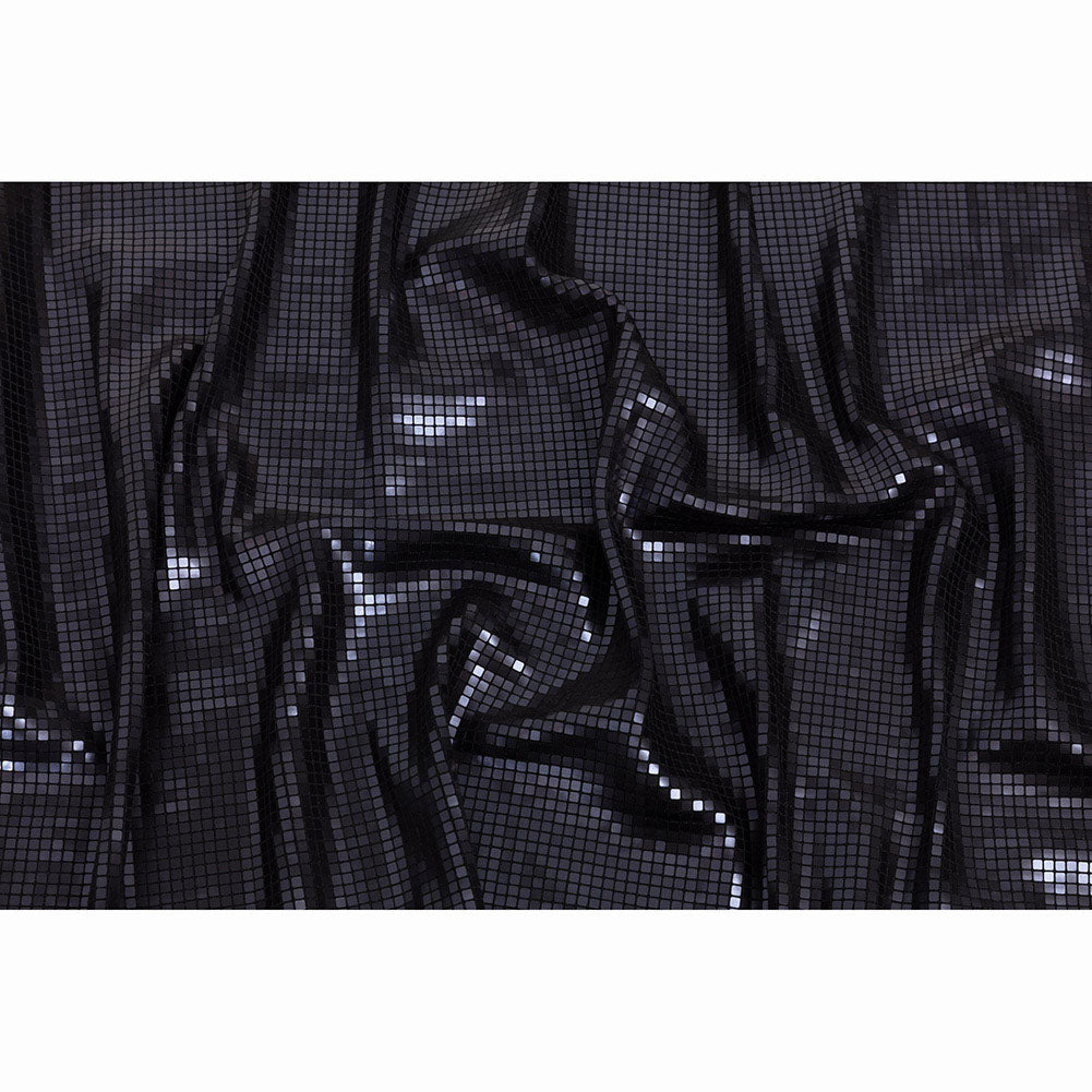 Squares Foiled Stretch Polyester Knit - Charcoal and Metallic Black - Heidi Collection - Full