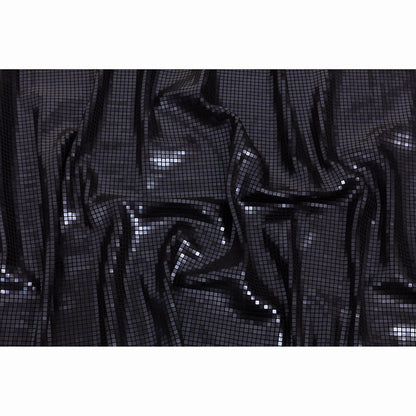 Squares Foiled Stretch Polyester Knit - Charcoal and Metallic Black - Heidi Collection