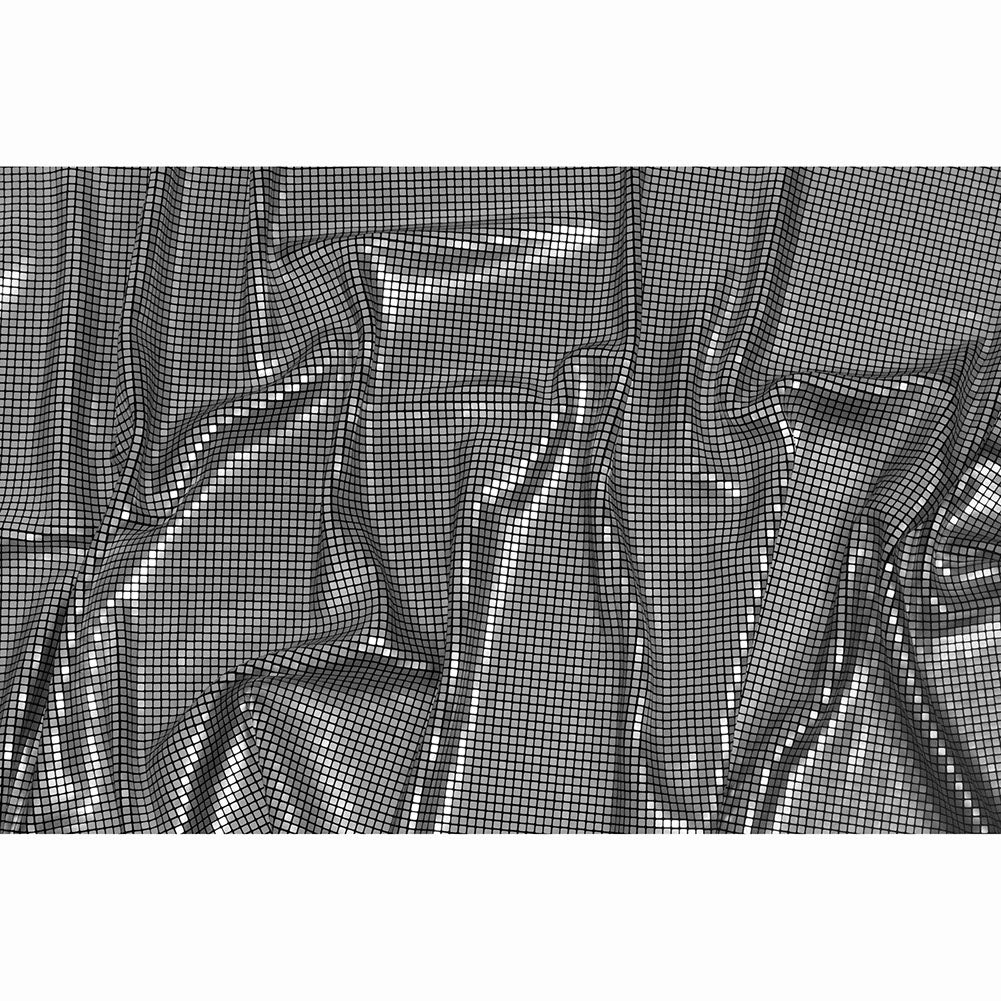 Squares Foiled Stretch Polyester Knit - Silver and Metallic Black - Heidi Collection - Full