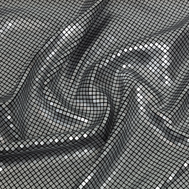 Squares Foiled Stretch Polyester Knit - Silver and Metallic Black - Heidi Collection