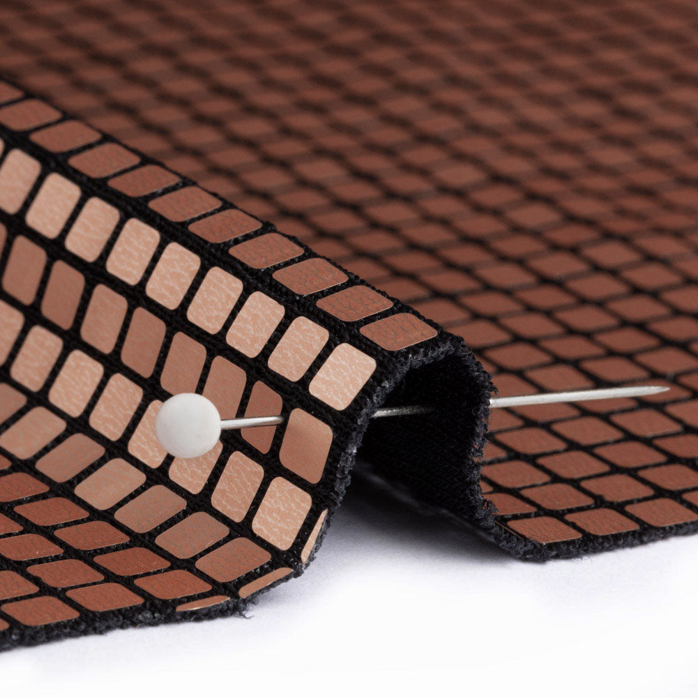 Squares Foiled Stretch Polyester Knit - Gold and Metallic Black - Heidi Collection - Detail
