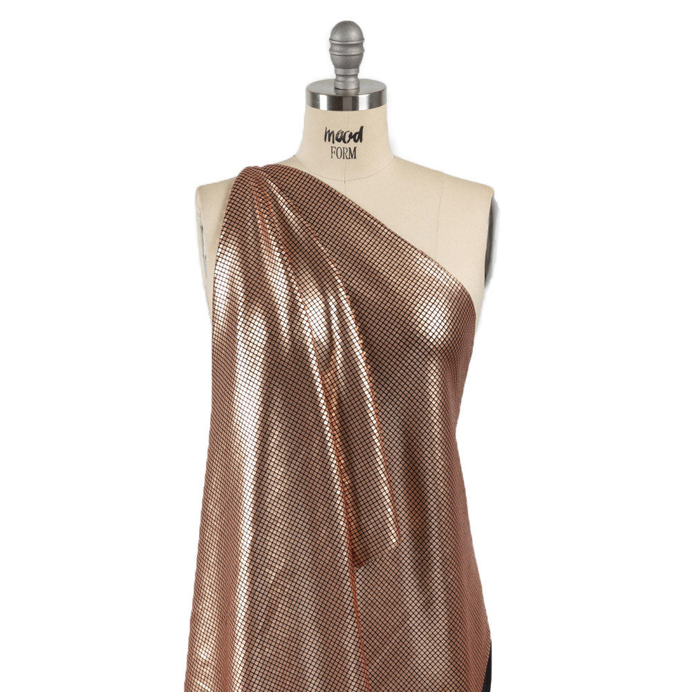 Squares Foiled Stretch Polyester Knit - Gold and Metallic Black - Heidi Collection - Drape