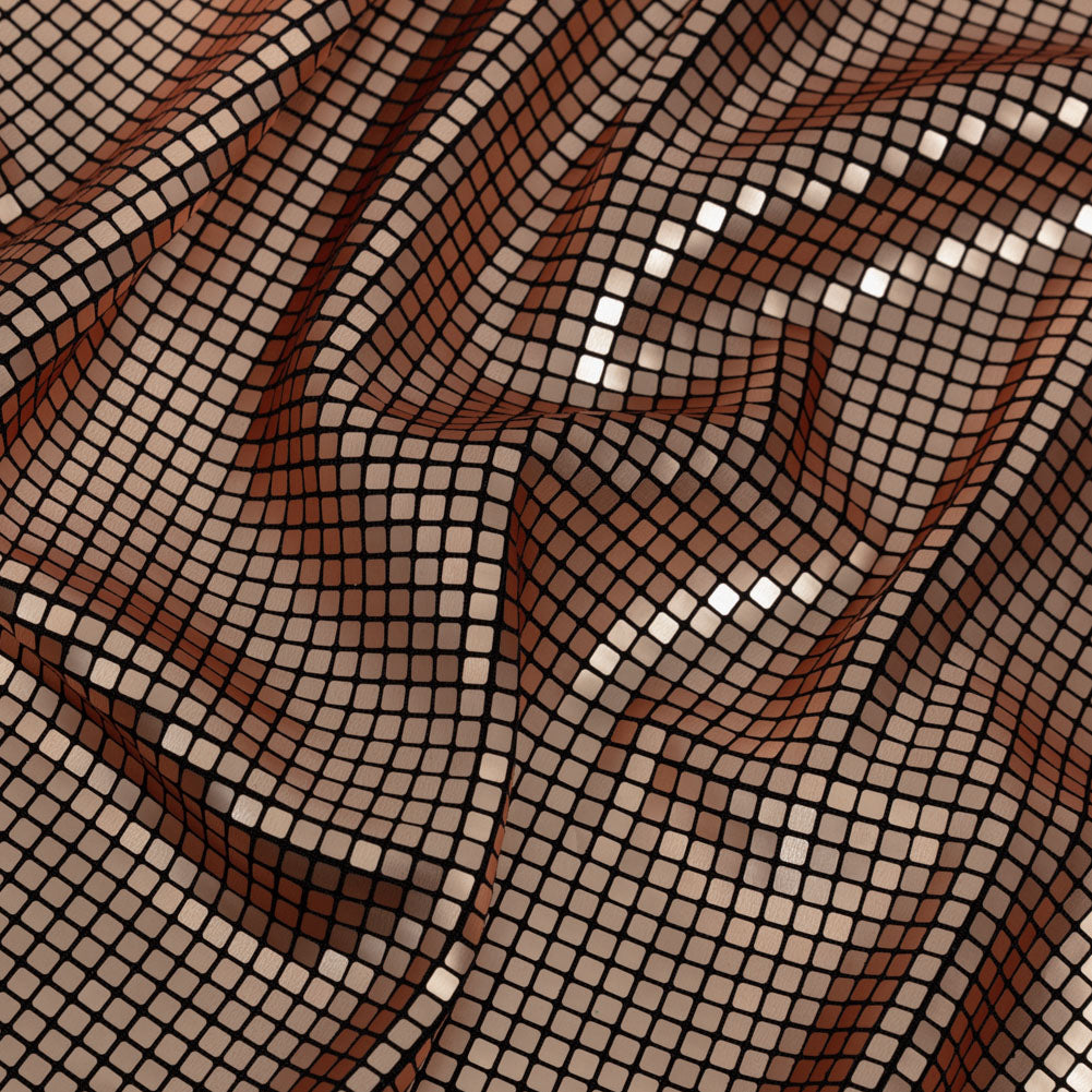 Squares Foiled Stretch Polyester Knit - Gold and Metallic Black - Heidi Collection