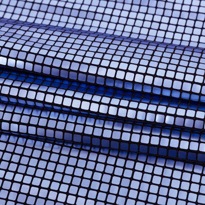 Squares Foiled Stretch Polyester Knit - Blue and Metallic Black - Heidi Collection