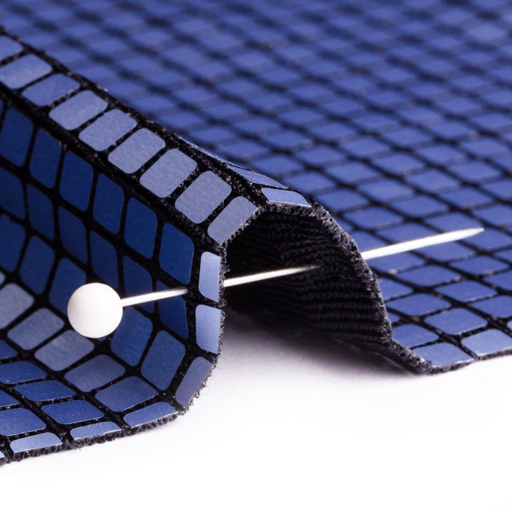 Squares Foiled Stretch Polyester Knit - Blue and Metallic Black - Heidi Collection - Detail