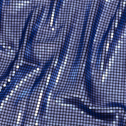 Squares Foiled Stretch Polyester Knit - Blue and Metallic Black - Heidi Collection