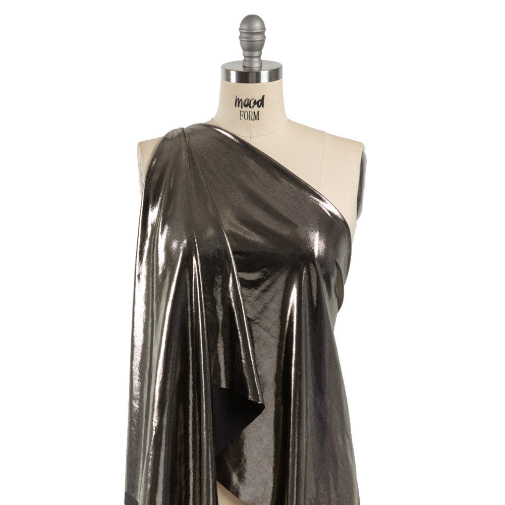 White Gold Tiny Dots Foiled Stretch Polyester Jersey Drape
