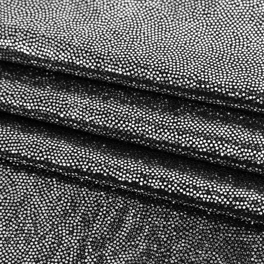 Silver Tiny Dots Foiled Stretch Polyester Jersey Folded