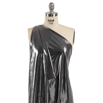 Silver Tiny Dots Foiled Stretch Polyester Jersey Drape