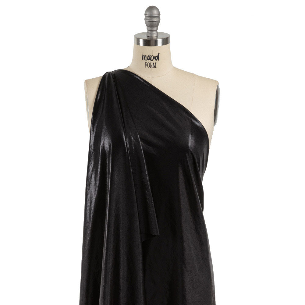 Black Tiny Dots Foiled Stretch Polyester Jersey Drape