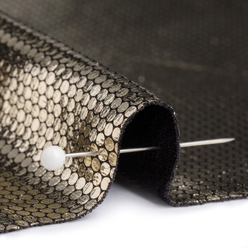 White Gold Dense Polka Dots Foiled Stretch Polyester Knit - Detail