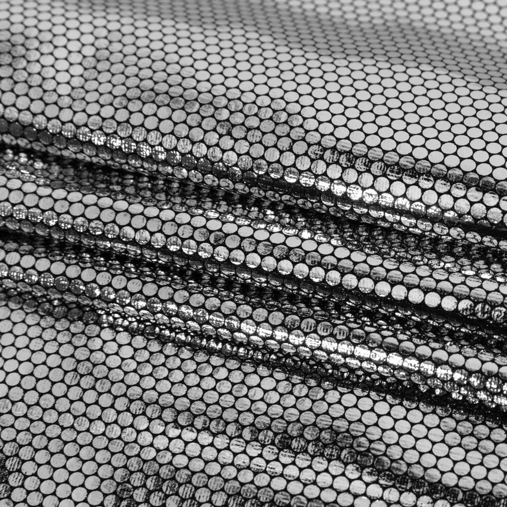 Silver Dense Polka Dots Foiled Stretch Polyester Knit - Folded