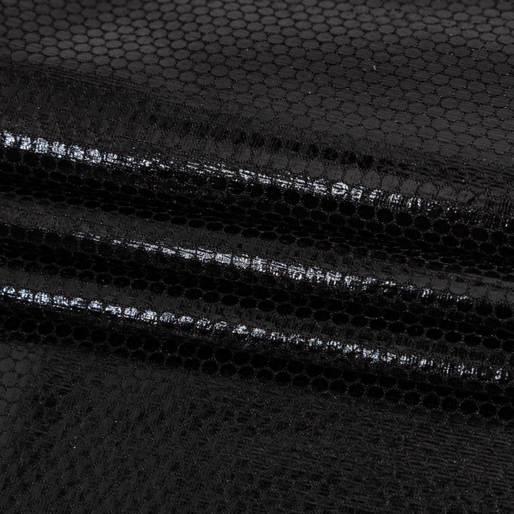 Black Dense Polka Dots Foiled Stretch Polyester Knit - Folded