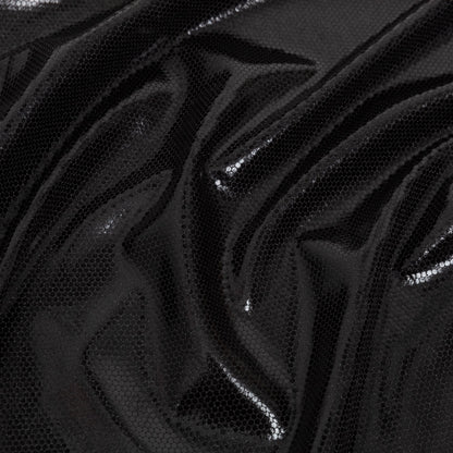 Black Dense Polka Dots Foiled Stretch Polyester Knit