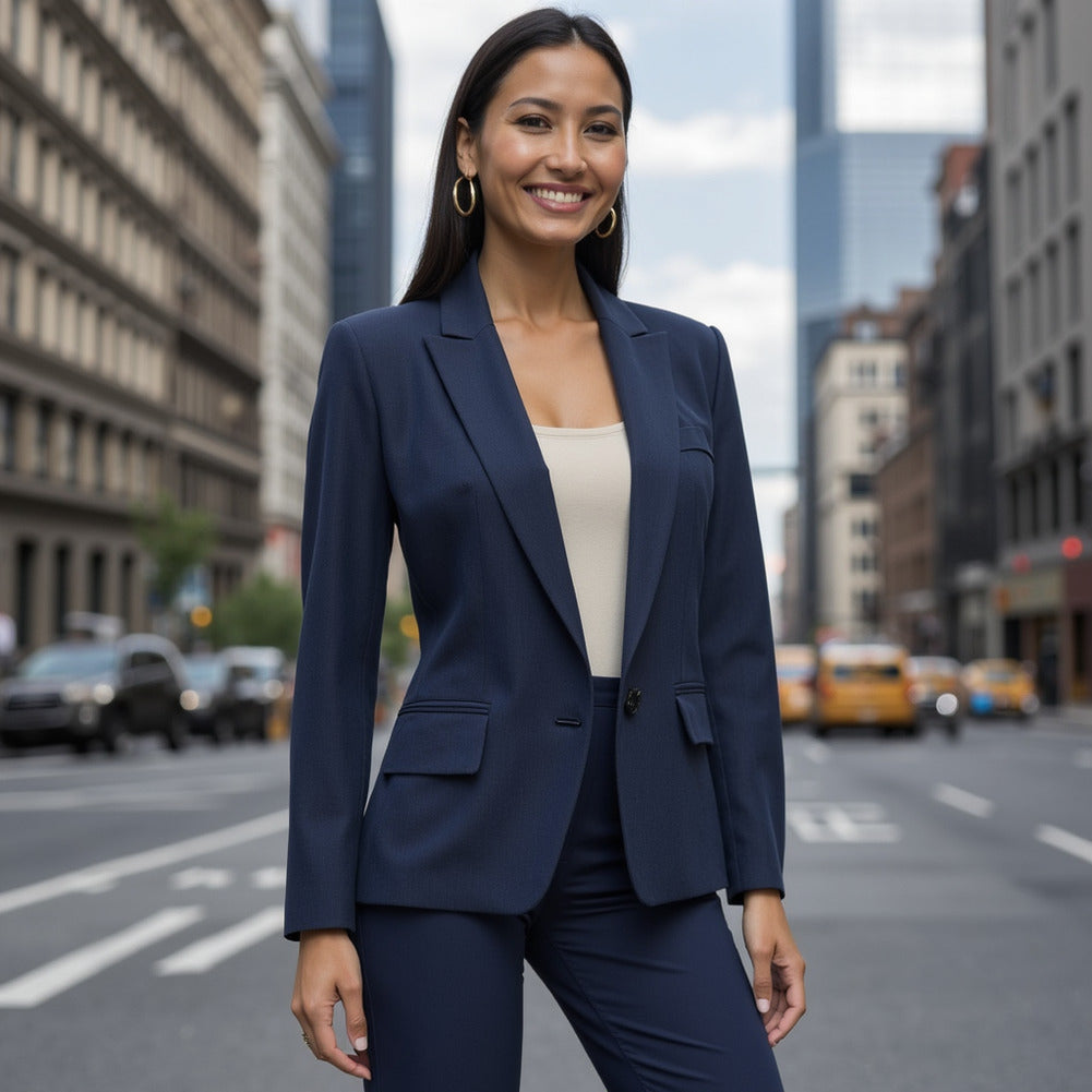 Carbon Brushed Stretch Khaki Twill - Navy - Averill Collection - Editorial