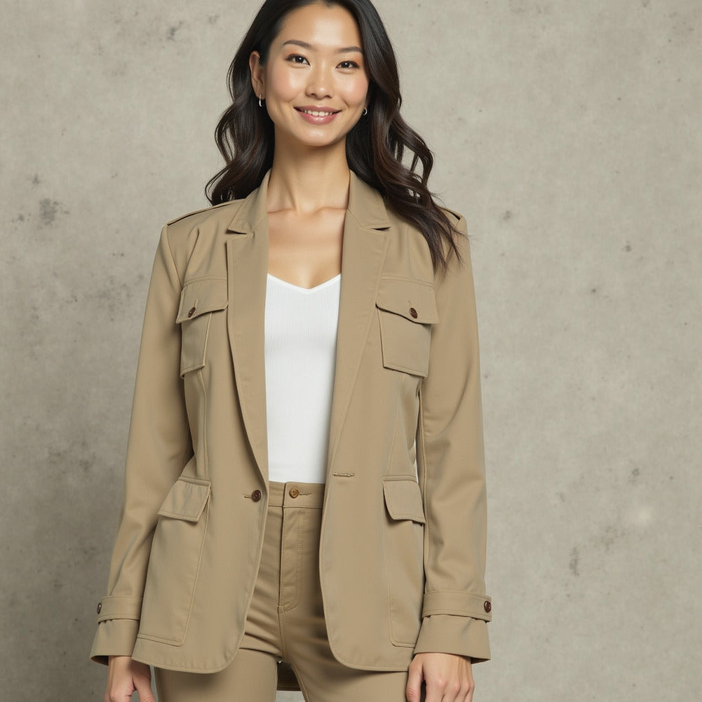 Carbon Brushed Stretch Khaki Twill - Beige - Averill Collection - Editorial