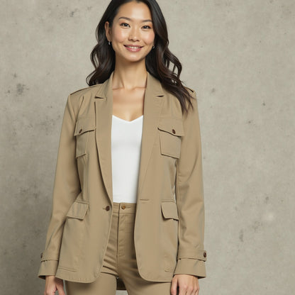 Carbon Brushed Stretch Khaki Twill - Beige - Averill Collection