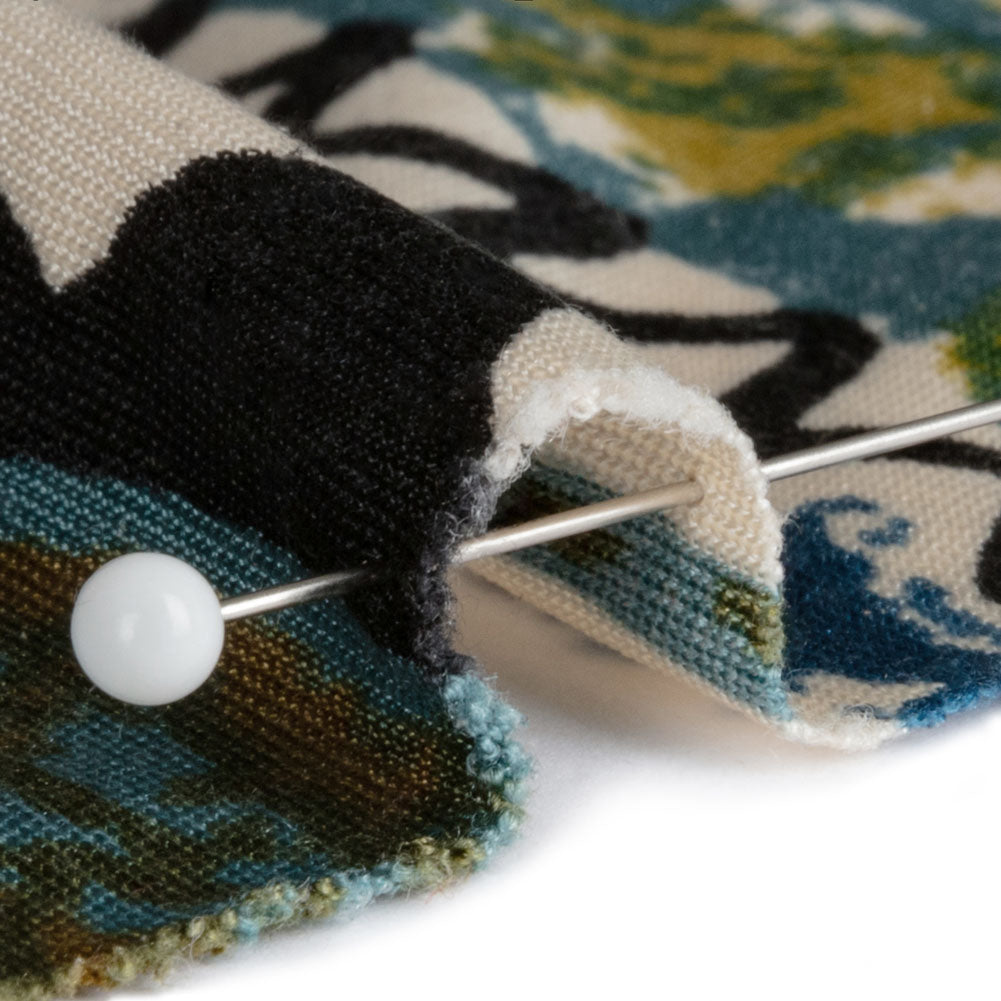 Blue, Olive and Black Abstract Maps Silk Jersey Folded