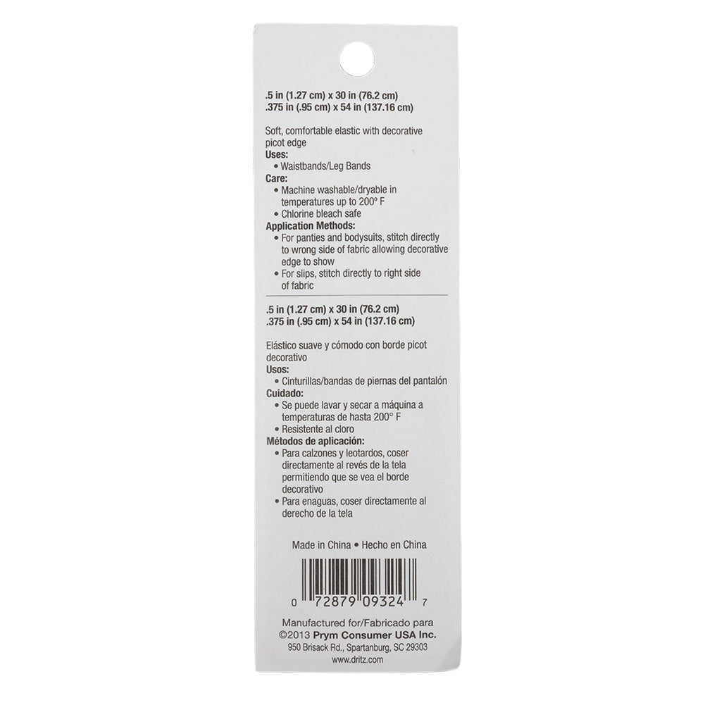 Dritz White Lingerie Elastic - 2 Sizes Detail