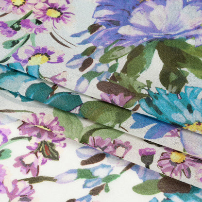 Mood Exclusive White Rhapsody in Bloom Viscose Georgette Folded