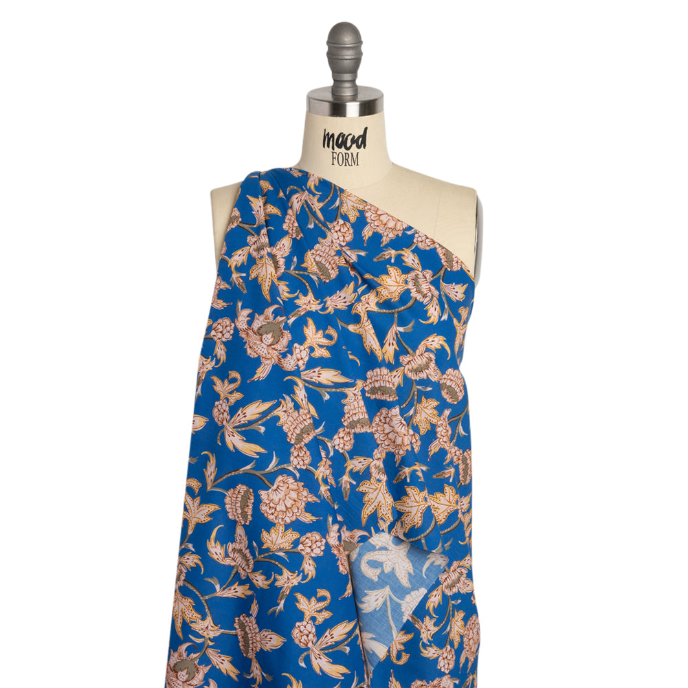 Cotton Voile Print - Cobalt Leafy Floral - Mood Exclusive Whispering Willows Drape