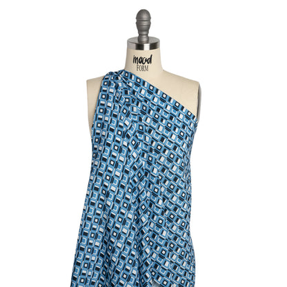 Mood Exclusive Blue Checkerboard Cadence Drapey Viscose Woven Detail