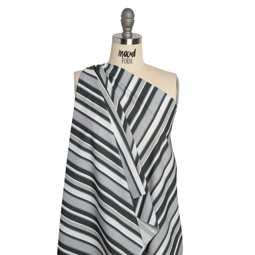 Cotton Poplin Print - Charcoal, Gray and Gray-Blue Stripes - Mood Exclusive Grayscale Stripes Drape