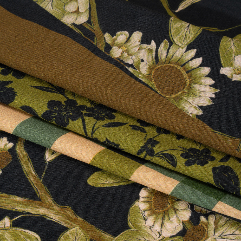 Sustainable Viscose Crepe Panel - Green and Brown Checks and Floral Patchwork - Mood Exclusive Earth's Gifts Full