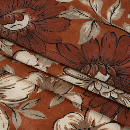 Sustainable Viscose Crepe Print - Rust Orange and White Floral - Mood Exclusive Crowded Fields Folded