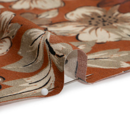Sustainable Viscose Crepe Print - Rust Orange and White Floral - Mood Exclusive Crowded Fields Detail