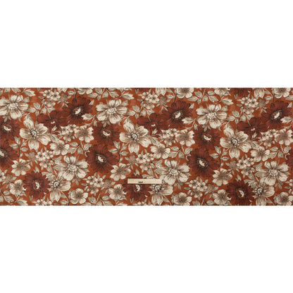 Sustainable Viscose Crepe Print - Rust Orange and White Floral - Mood Exclusive Crowded Fields Full