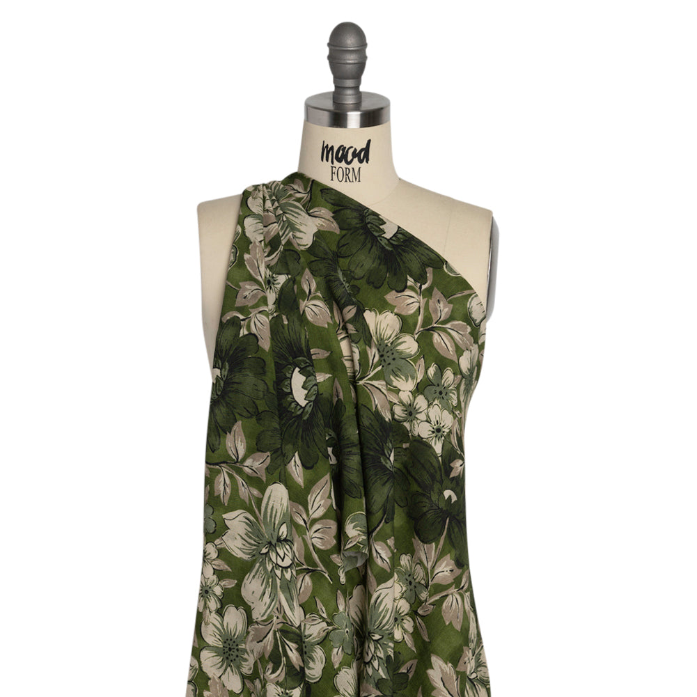 Sustainable Viscose Crepe Print - Green and White Floral - Mood Exclusive Crowded Fields Drape