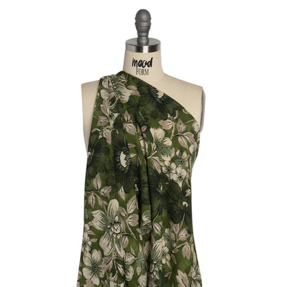 Sustainable Viscose Crepe Print - Green and White Floral - Mood Exclusive Crowded Fields Drape