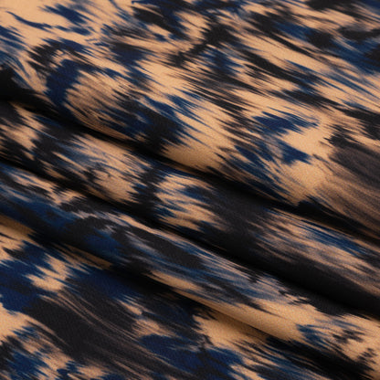 Stretch Polyester Woven Print - Blue and Beige Abstract Ikat - Mood Exclusive Shifting Sands Folded