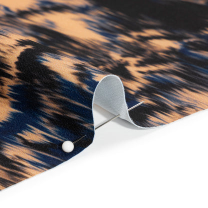 Stretch Polyester Woven Print - Blue and Beige Abstract Ikat - Mood Exclusive Shifting Sands Detail