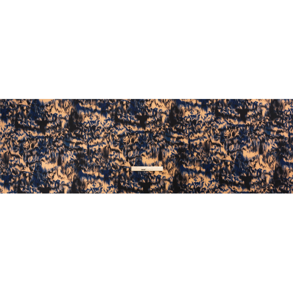 Stretch Polyester Woven Print - Blue and Beige Abstract Ikat - Mood Exclusive Shifting Sands Full